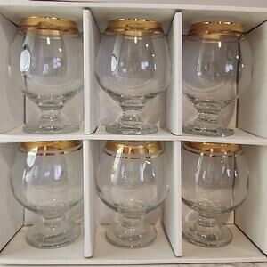 Vintage Circle/ Pasabahce Turkey Set Of 6 Brandy /Cognac Gold Collection